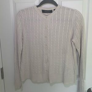 Peck and Peck Collection ivory cable knit cardigan silk and cotton size small